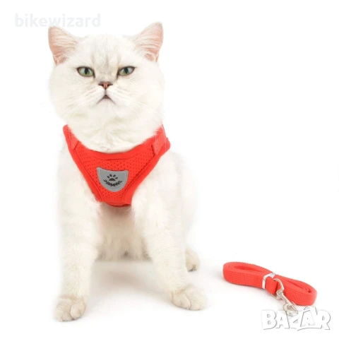 Нагръдник за котки Ranphy с каишка, регулируем, светлоотразителен, подплатена НОВ, снимка 4 - За котки - 51414315