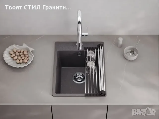 Гранитна Мивка за Кухня модел РИГА Черна - Антибактериална Кухненска мивка 