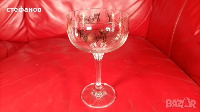 Кристални чаши за шампанско „Флора”, златен кант, златни шарки, снимка 7 - Чаши - 50944229