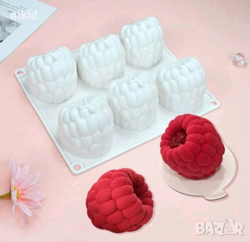 6 голяма 3D малина малини силиконов молд форма фондан шоколад гипс свещ мус десерти , снимка 2 - Форми - 51528482