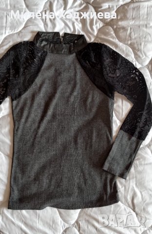 Блуза с дантелен ръкав, S, снимка 1 - Блузи с дълъг ръкав и пуловери - 35854082