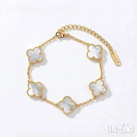 Златен комплект Van cleef бял седеф, снимка 3 - Бижутерийни комплекти - 56357093