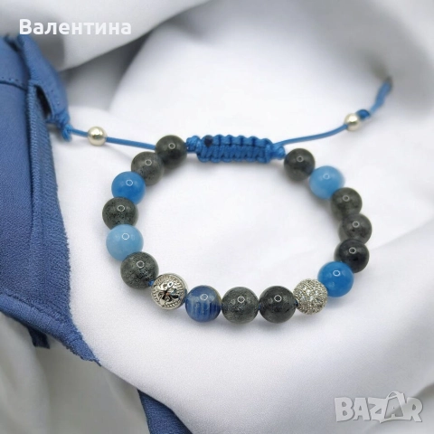 Дамска/мъжка гривна с натурални камъни и 915 срвбърни елементи , снимка 2 - Гривни - 52704566