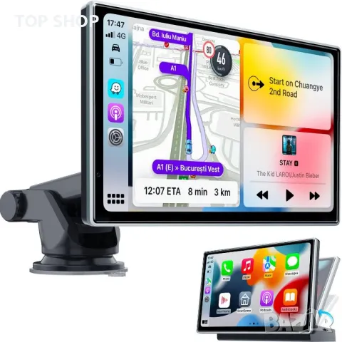 Мултимедия Westods Wireless Apple Carplay & Android Auto, преносим 7" HD IPS екран за кола, GPS нави