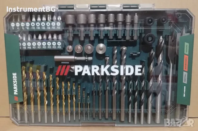 Комплект свредла за метал, дърво и бетон + битове и вложки Parkside / Парксайд / - 64 части