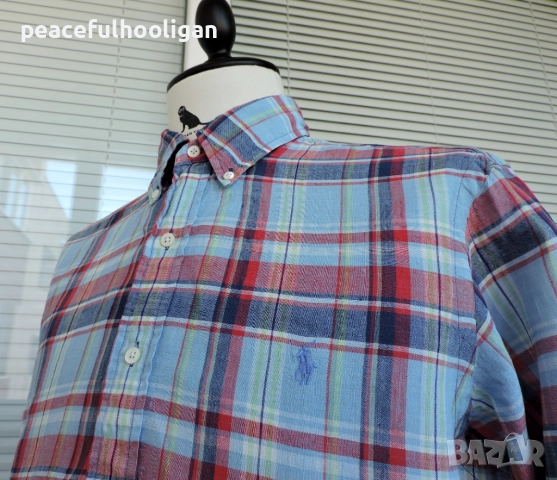 POLO RALPH LAUREN  -мъжка  карирана риза от лен размер L , снимка 5 - Ризи - 52949409