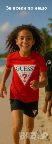 Guess Детски Комплект Червена Тениска И Черни Къси Панталони Гес Код B325, снимка 2 - Детски комплекти - 50430711
