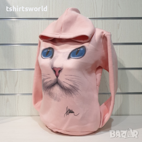 Нов дамски розов суичър с 3D принт Котка със сини очи, снимка 9 - Суичъри - 36147218