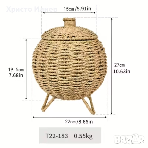 Голяма ратанова кошница с капак Огранайзер за кафе капсули Бохо стил Рустик, снимка 3 - Други - 51824234