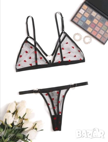 Дамско бело комплект прозрачни сутиен и прашки , снимка 2 - Бельо - 41813056