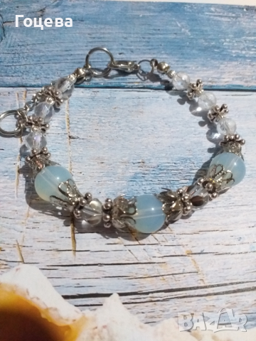 Разкошна гривна със скъпоценни камъни Опал и богати орнаменти в цвят Сребро , снимка 3 - Гривни - 36274449