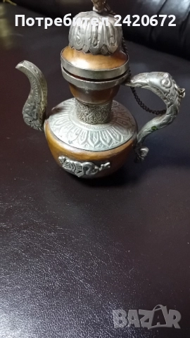 колекционерски меден чайник със сребърен обков, снимка 4 - Антикварни и старинни предмети - 52385201