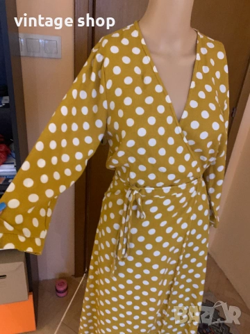 Рокля YAS  с десен точки в цввят горчица, размер M/L, снимка 3 - Рокли - 53811948