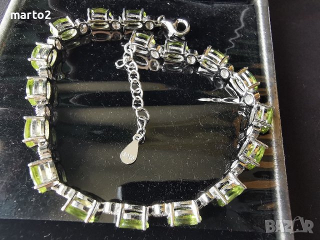  Елегантна сребърна 925 гривна с 17 Натурални Перидота и Циркони!, снимка 12 - Гривни - 40241647