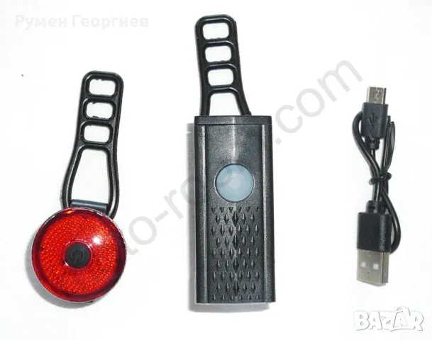 Комплект фар и стоп за велосипед, LED, интегрирани батерии, USB