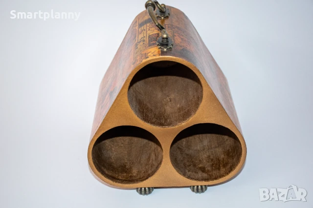 Елегантна винтидж дървена тройна поставка за вино, снимка 4 - Антикварни и старинни предмети - 50585079