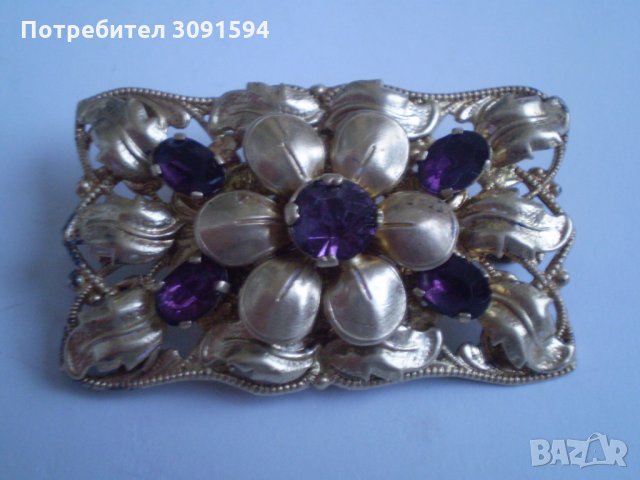 Арт Деко брошка с аметист, снимка 6 - Антикварни и старинни предмети - 34677126