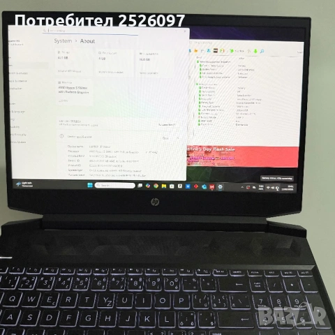 HP Gaming/15,6” IPS/Ryzen 5 5600H/RTX 3050/16GB RAM/512GB NVMe, снимка 10 - Лаптопи за игри - 53484414