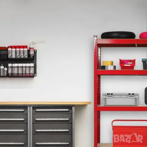 Тежкотоварен стелаж Relaxdays с 5 рафта в червено 180см,до 875кг , снимка 5 - Други стоки за дома - 48772375