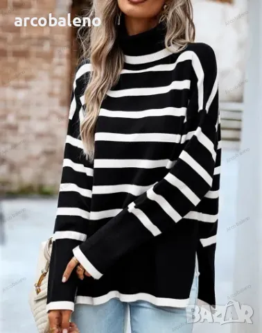 Дамски ежедневен раиран плетен пуловер, 5цвята , снимка 9 - Блузи с дълъг ръкав и пуловери - 48005679