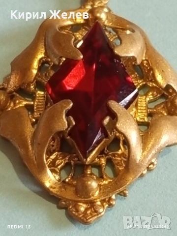 Изящен винтидж медальон с червен камък РУБИН 14479, снимка 3 - Колиета, медальони, синджири - 52569904
