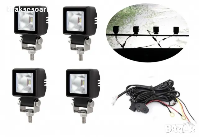 Комплект 4 Броя LED Халогени Фарове за Джип Офроуд Offroad с бял DRL, снимка 1 - Аксесоари и консумативи - 48313063