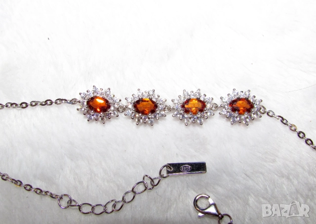 925 сребърна гривна с цитрини 6х4мм, подходяща за подарък V11, снимка 4 - Гривни - 51745689