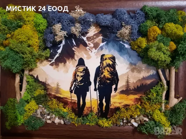 Картина "Любители на Планината" със Скандинавски Мъх и Естествени Материали , снимка 4 - Декорация за дома - 48955401