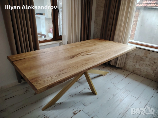 Трапезна маса с дъбов плот, снимка 5 - Маси - 53024647