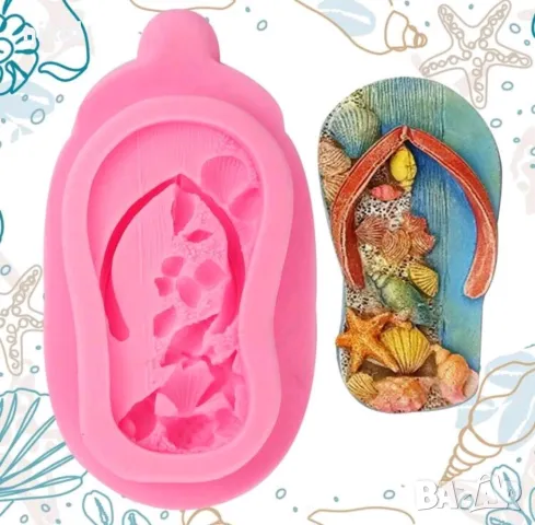 летен морски чехъл чехли с миди силиконов молд форма фондан шоколад гипс декор украса, снимка 2 - Форми - 50103756