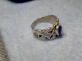 СТАРИНЕН АР НУВО ФЛОРАЛЕН СКЪПОЦЕНЕН СРЕБЪРЕН ПРЪСТЕН СРЕБРО ВИСОКА ПРОБА с ШЛИФОВАН ЛАЗУРИТ 25290, снимка 12
