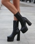 Боти на ток - черна кожа , снимка 1