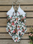 Нов цял бански костюм с дълбоки V-образни презрамки с цветя от кашу и триъгълник, 5цвята , снимка 4