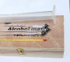 Прецизен спиртомер зяа ракия  в дървена кутия с мензура, термометър и таблицакутия , снимка 10