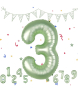 Mаслинено зелени балона с номер 3 за декорации за трети рожден ден