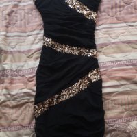  Черна къса рокля Tally Weijl XS със златно парти рокля , снимка 1 - Рокли - 32919092