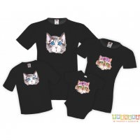 Семеен комплект тениски Watercolor Cats 1 Mommy Daddy Brother Sister Baby, снимка 2 - Тениски - 34276988