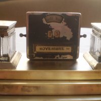АНТИКВАРНА настолна мастилница GDR никелиран бронз кристал, снимка 5 - Антикварни и старинни предмети - 38693629