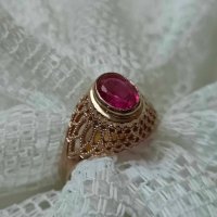 Руски златен пръстен  с рубин 3 , снимка 1 - Пръстени - 42462313