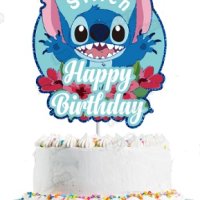 Стич stitch Happy Birthday картонен топер украса за торта декор парти рожден ден, снимка 1 - Други - 41467616