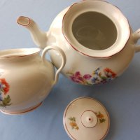  Стар Порцеланов чайник и захарница за чай , снимка 11 - Антикварни и старинни предмети - 41417845
