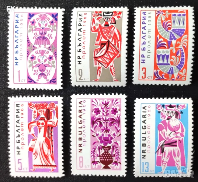 България, 1966 г. - пълна серия чисти марки, фолклор, 5*5, снимка 1