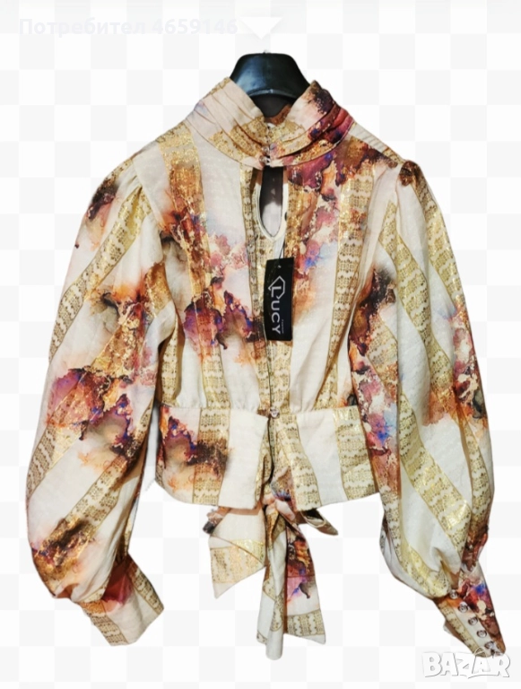 Блуза със златни нишки, с етикет, размер s, на Lucy, снимка 1