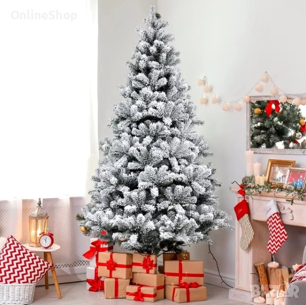 Заснежена изкуствена елха с метална стойка, снимка 1