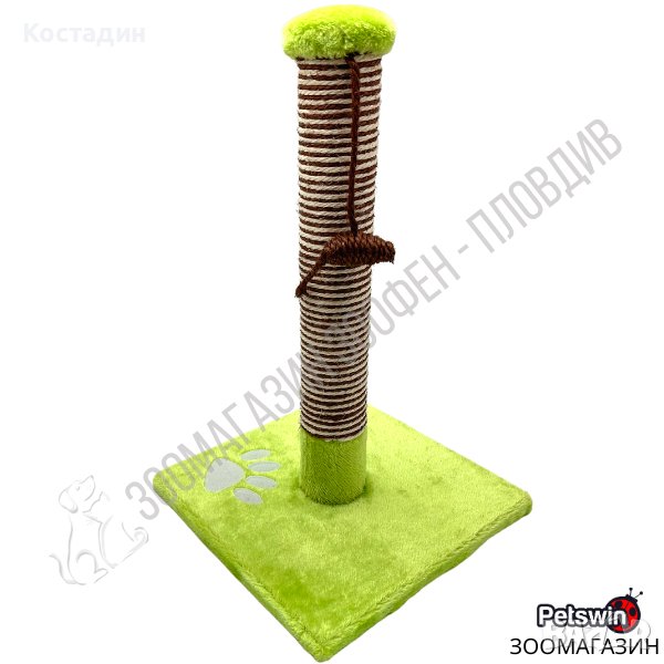 Драскало за Коте - с играчка Мишка - 31см/31см/48см - Зелена разцветка - Pet Interest, снимка 1