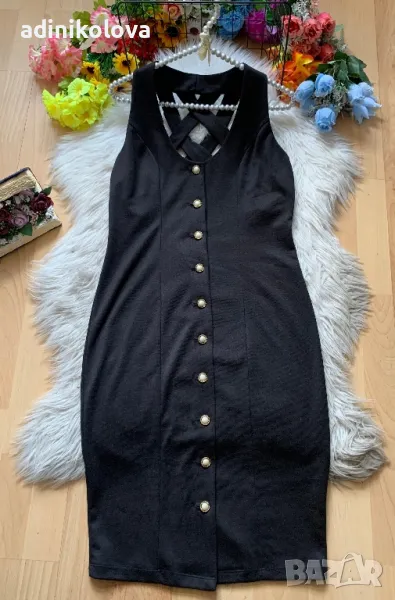 Черна елегантна рокля с копчета, снимка 1