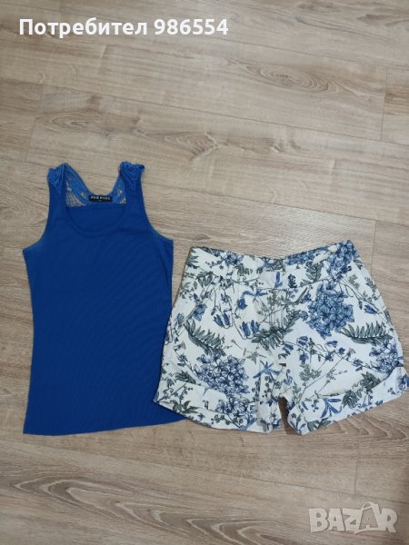 Сет потник и бели къси панталони размер S , снимка 1
