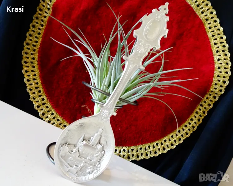 Лъжица от калай 93 г.,замък,калаена сватба, снимка 1