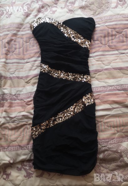  Черна къса рокля Tally Weijl XS със златно парти рокля , снимка 1