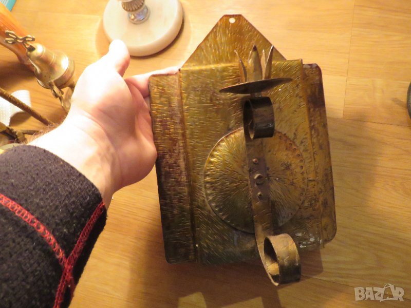 Старинен метален свещник с свещ  - занаятчийска красива изработка от 70те за твоята механа, снимка 1